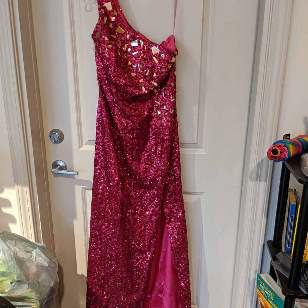Pink sequined Blush prom dress size 14